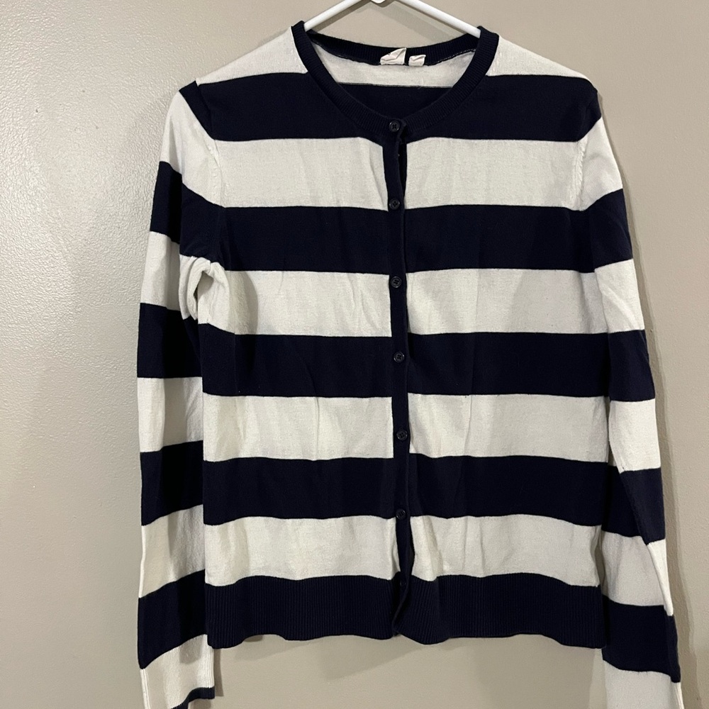 GAP Navy and White Striped Sweater cardigan size large